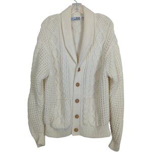 Vintage Windjammer Cable Knit Shawl Collar Cream Fisherman Mens‎ Cardigan Large